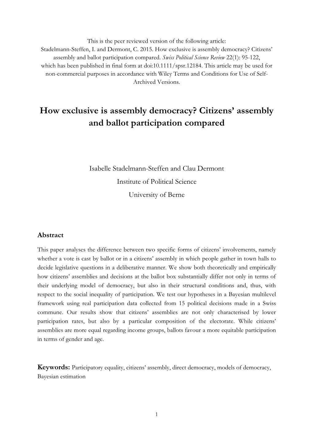 How Exclusive Is Assembly Democracy? Citizens' Assembly and Ballot Participation Compared