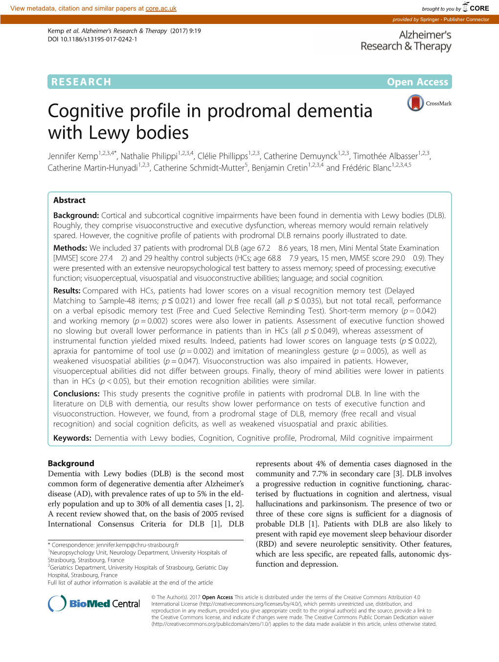 Cognitive Profile in Prodromal Dementia with Lewy Bodies