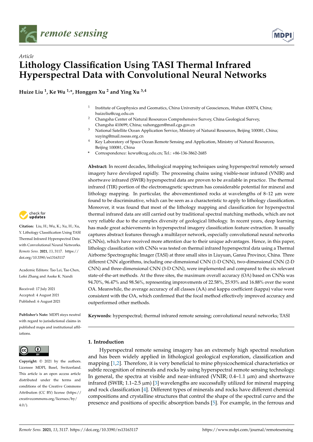 Lithology Classification Using TASI Thermal Infrared Hyperspectral