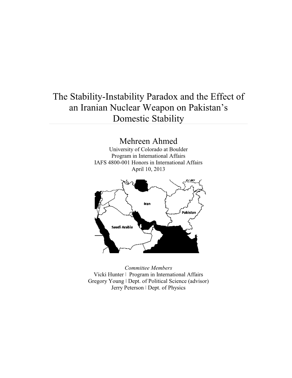 The Stability-Instability Paradox and the Effect of an Iranian Nuclear Weapon on Pakistan‘S Domestic Stability