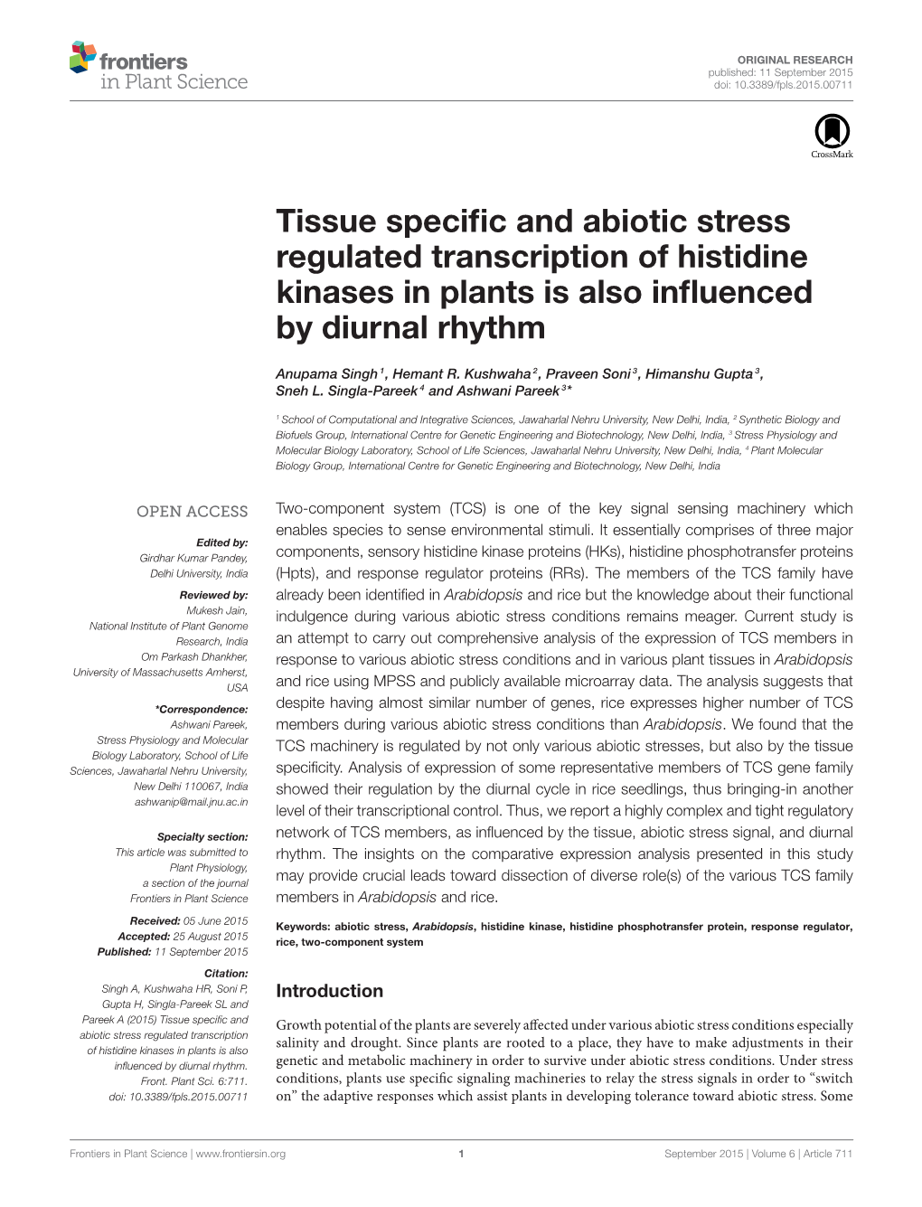 Tissue Specific and Abiotic Stress Regulated Transcription of Histidine