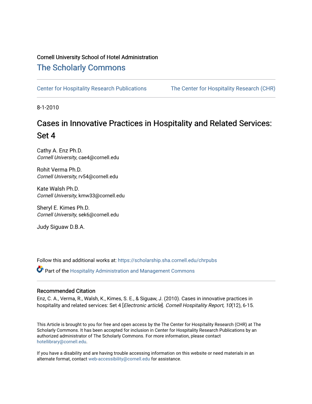 Cases in Innovative Practices in Hospitality and Related Services: Set 4