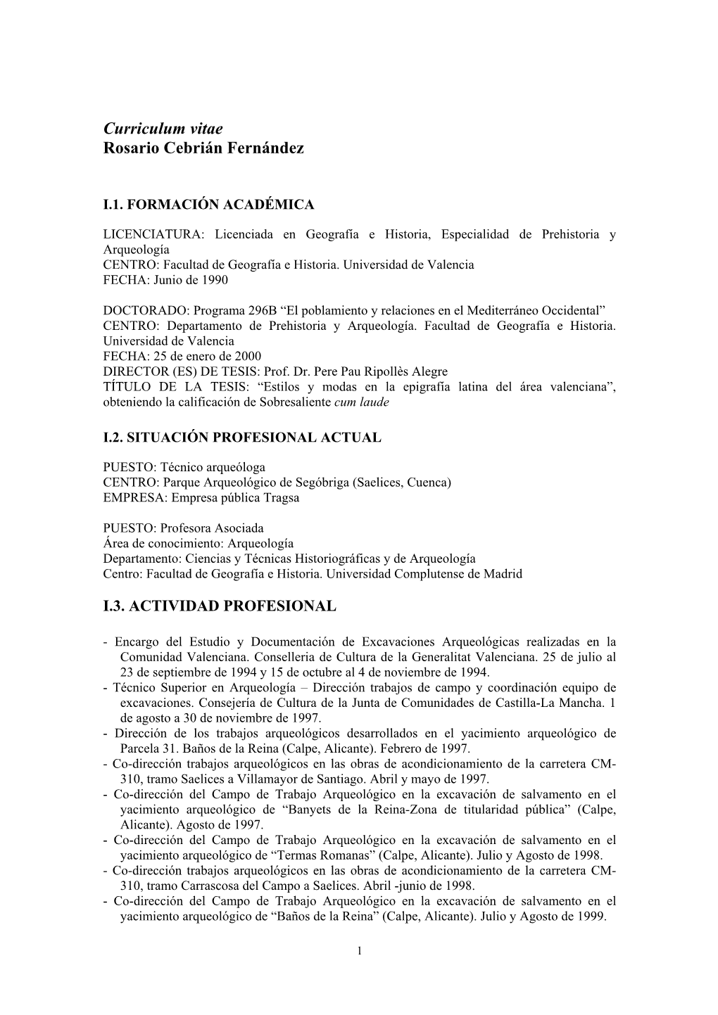 Curriculum Vitae Rosario Cebrián Fernández