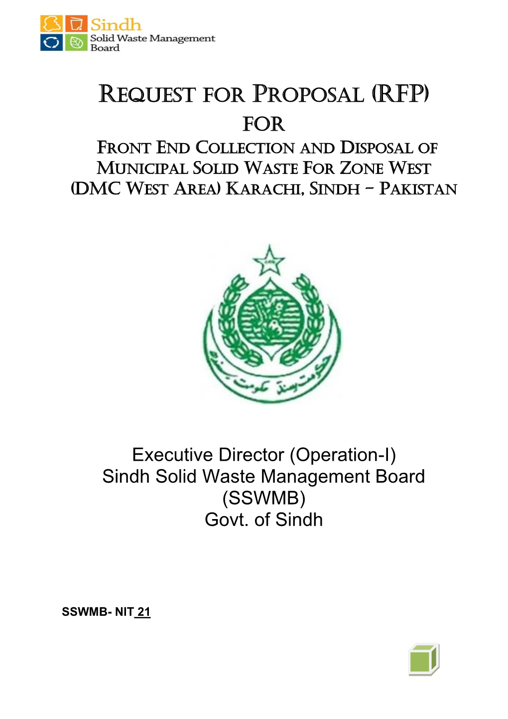 (Rfp) for Front End Collection and Disposal of Municipal Solid Waste for Zone West (Dmc West Area) Karachi, Sindh - Pakistan