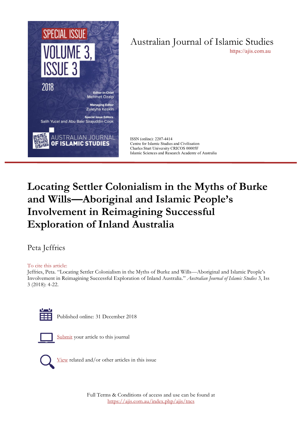 Locating Settler Colonialism in the Myths of Burke and Wills—Aboriginal and Islamic People’S Involvement in Reimagining Successful Exploration of Inland Australia