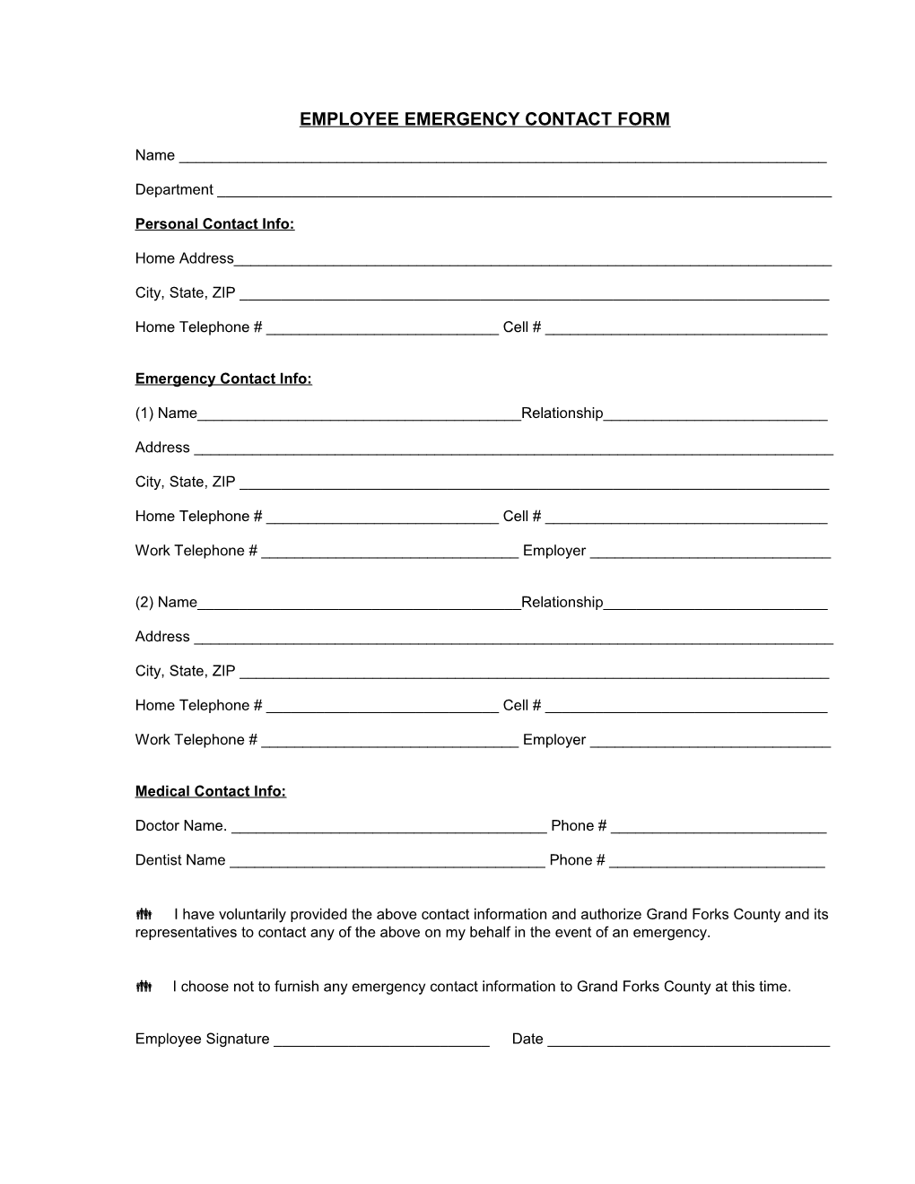 Employee And Emergency Contact Form