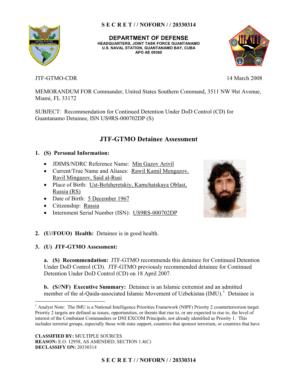 JTF-GTMO Detainee Assessment