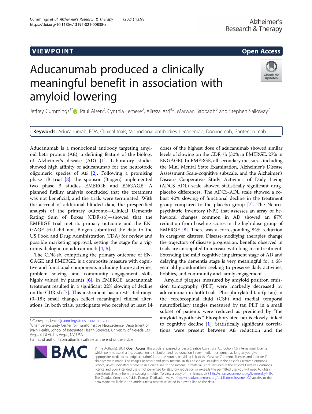 Aducanumab Produced a Clinically Meaningful Benefit in Association
