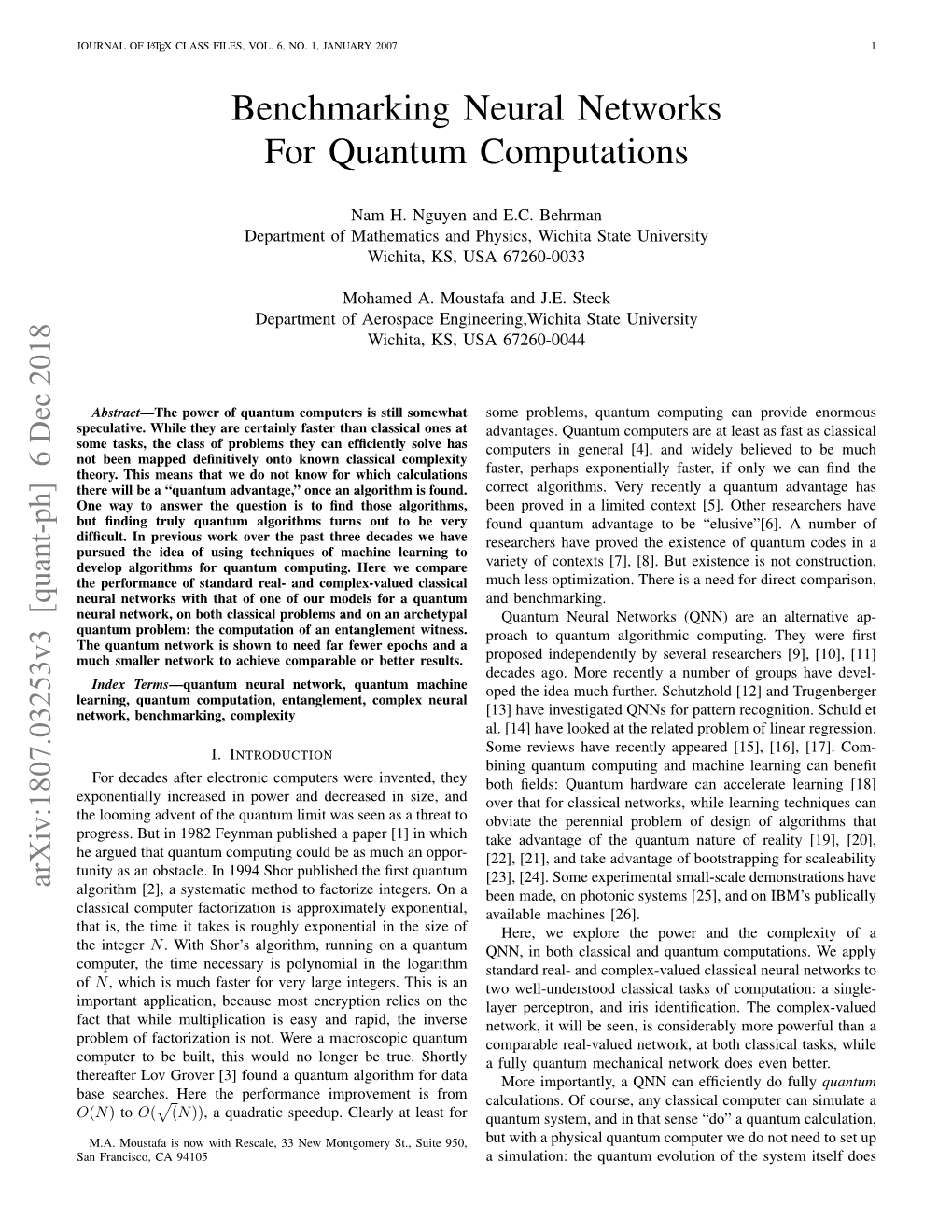 Benchmarking Neural Networks for Quantum Computations