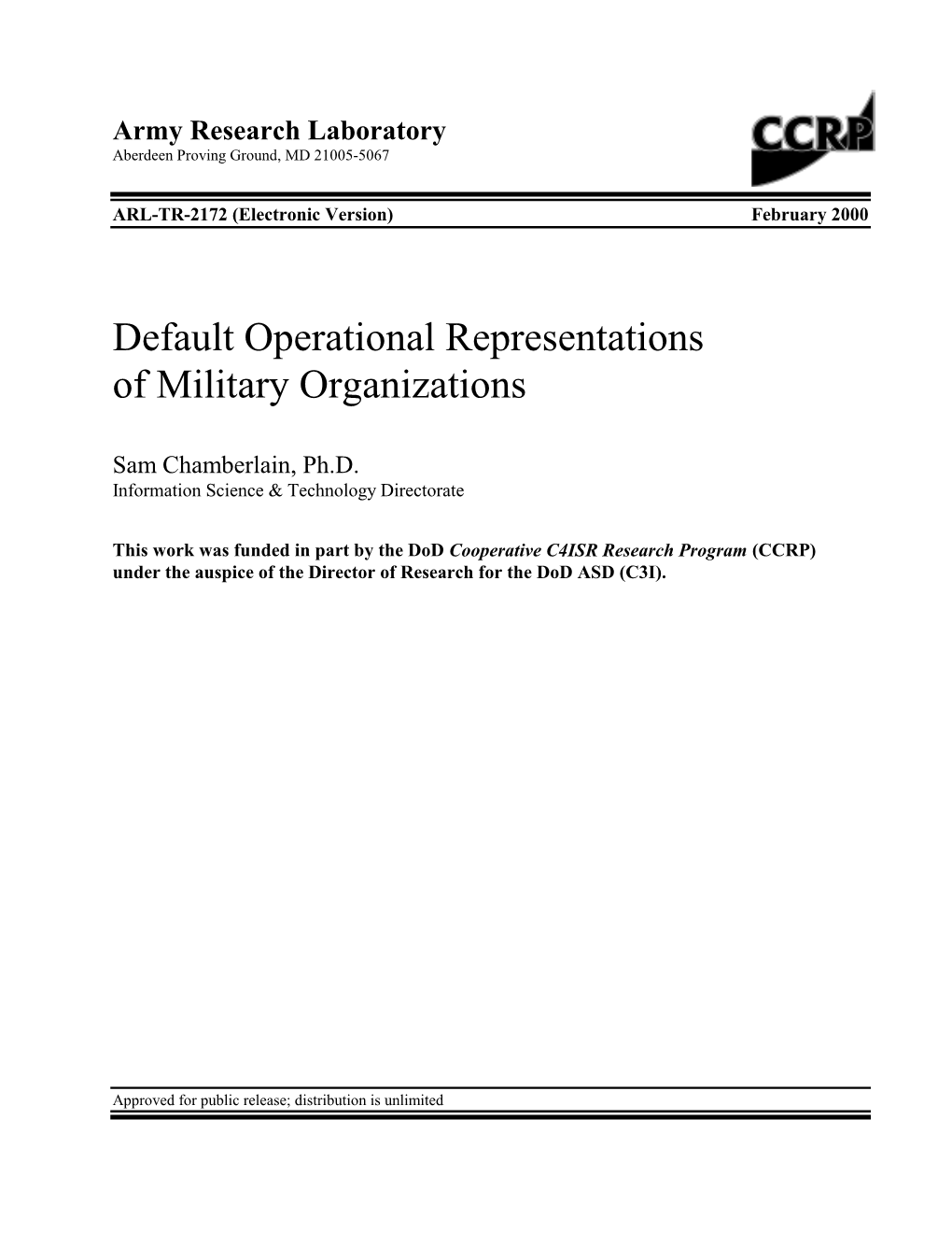 Default Operational Representations of Military Organizations