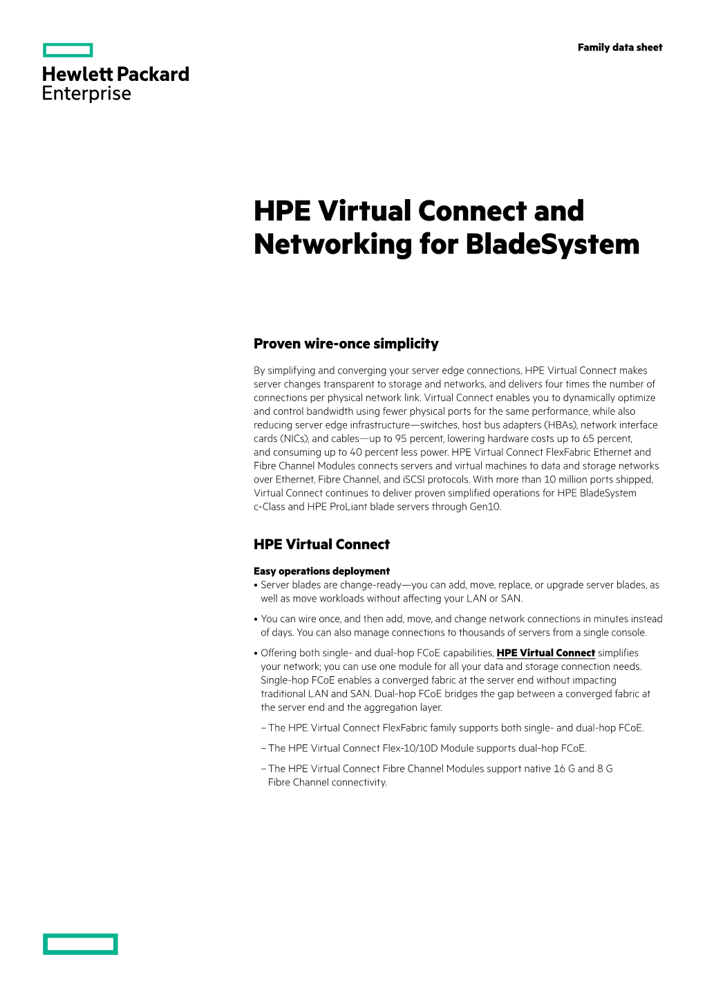HPE Virtual Connect and Networking for Bladesystem Family Data Sheet