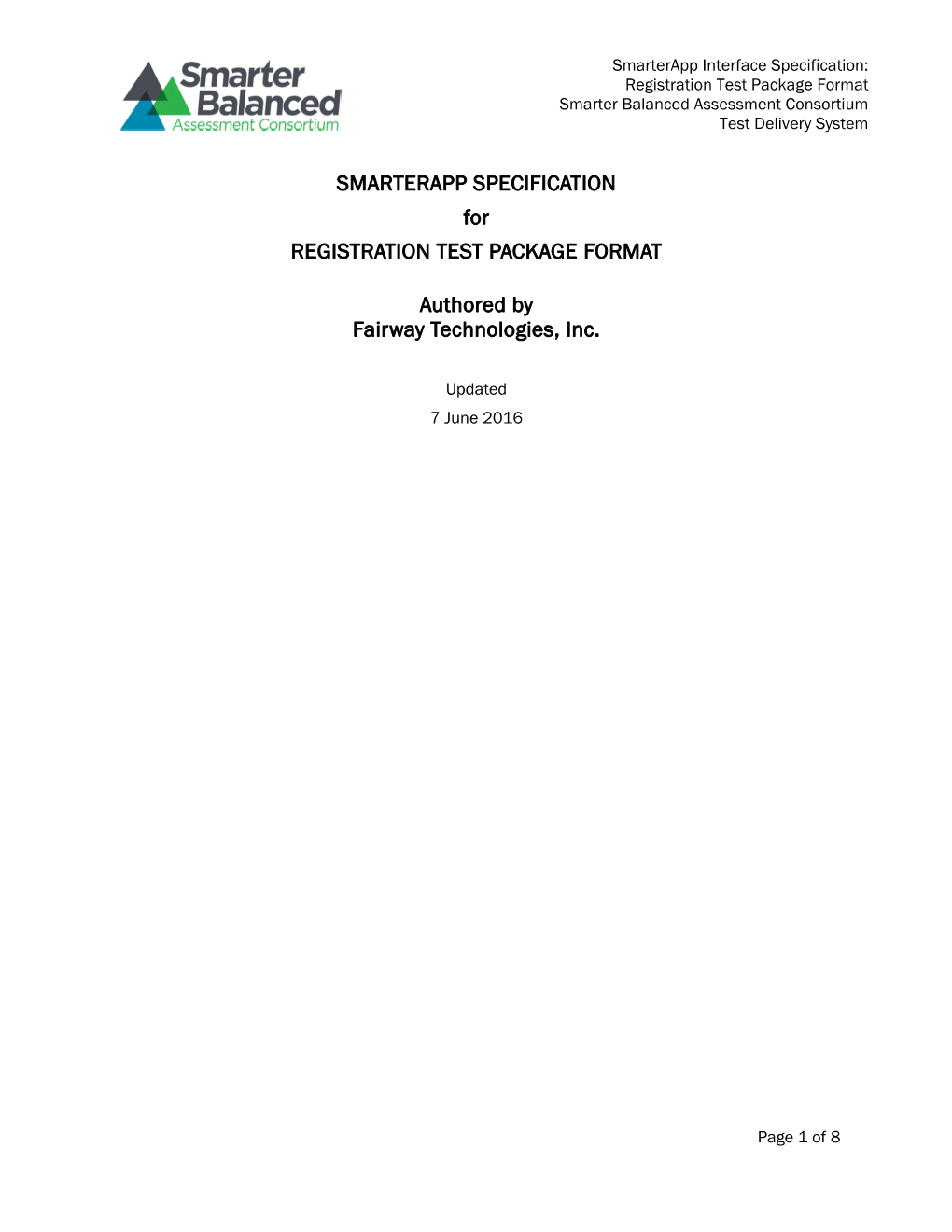 SMARTERAPP SPECIFICATION for REGISTRATION TEST PACKAGE FORMAT