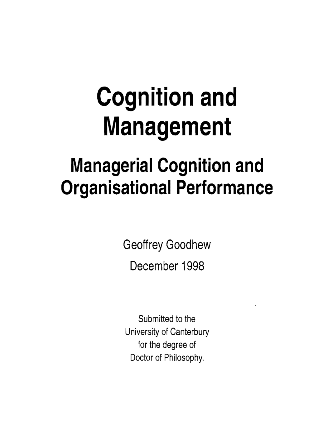 Cognition and Management Managerial Cognition and Organisational Performance