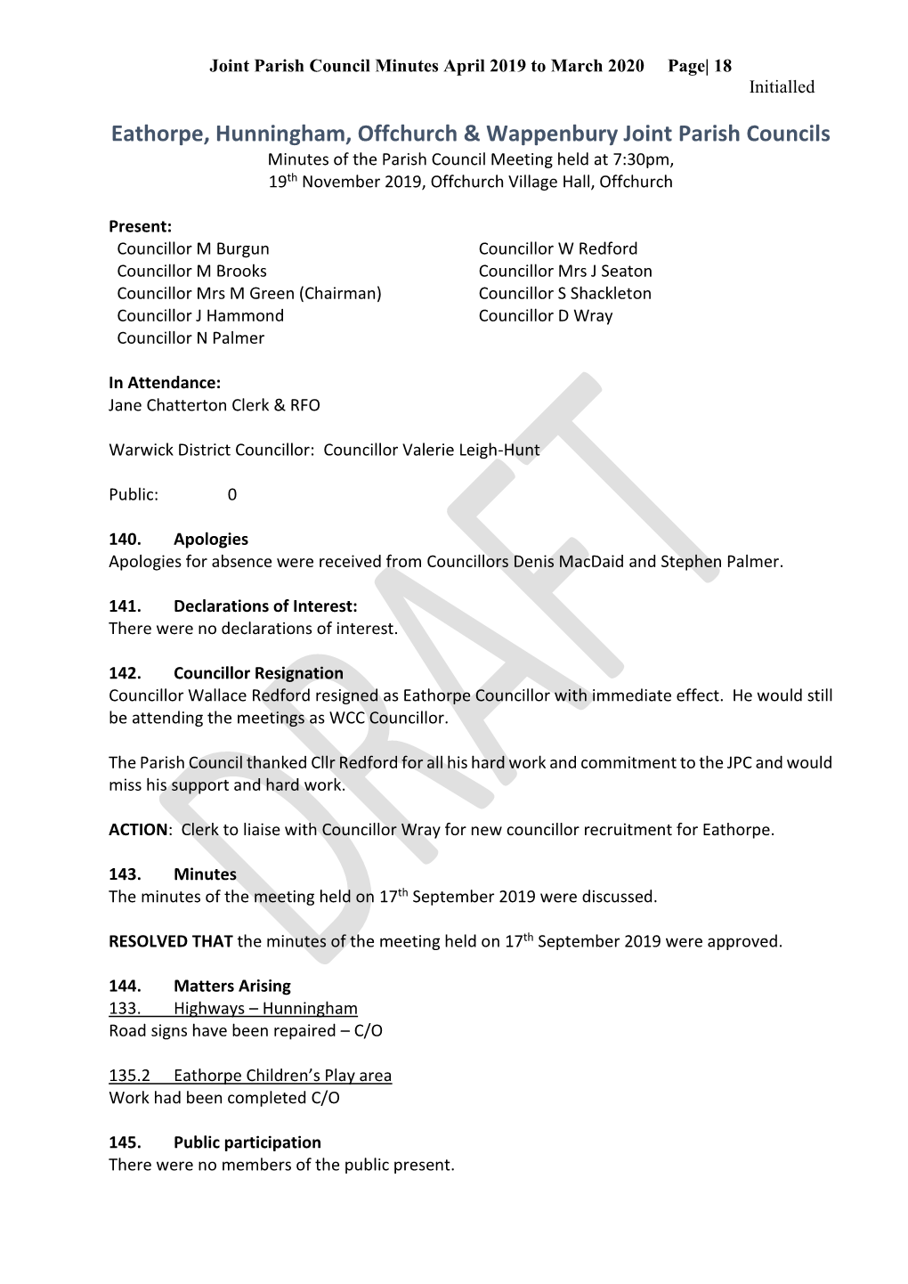 Eathorpe, Hunningham, Offchurch & Wappenbury Joint Parish Councils