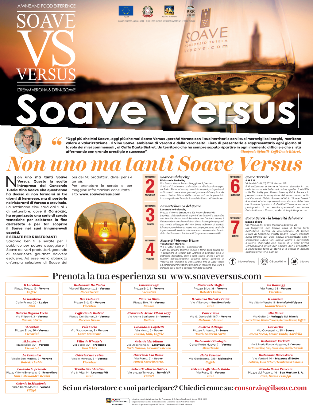 Non Uno Ma Tanti Soave Versus on Uno Ma Tanti Soave Più Dei 50 Produttori, Divisi Per I 4 SETTEMBRE Soave and the City SETTEMBRE Soave Terroir Versus