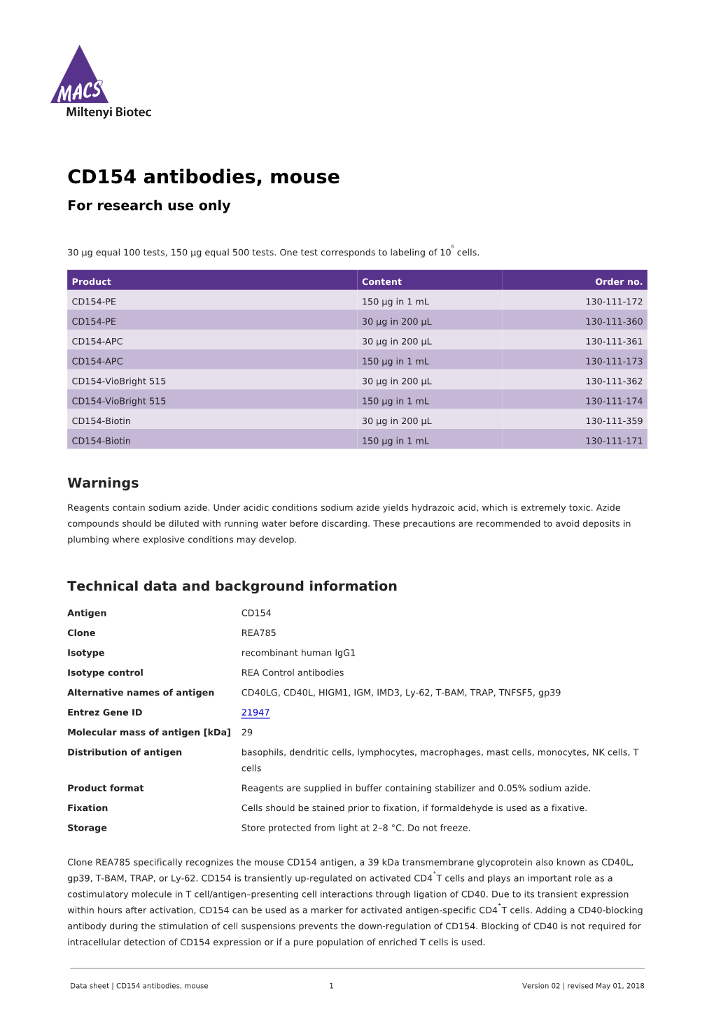 CD154 Antibodies, Mouse for Research Use Only