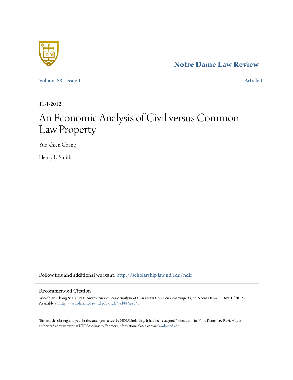 An Economic Analysis of Civil Versus Common Law Property Yun-Chien Chang