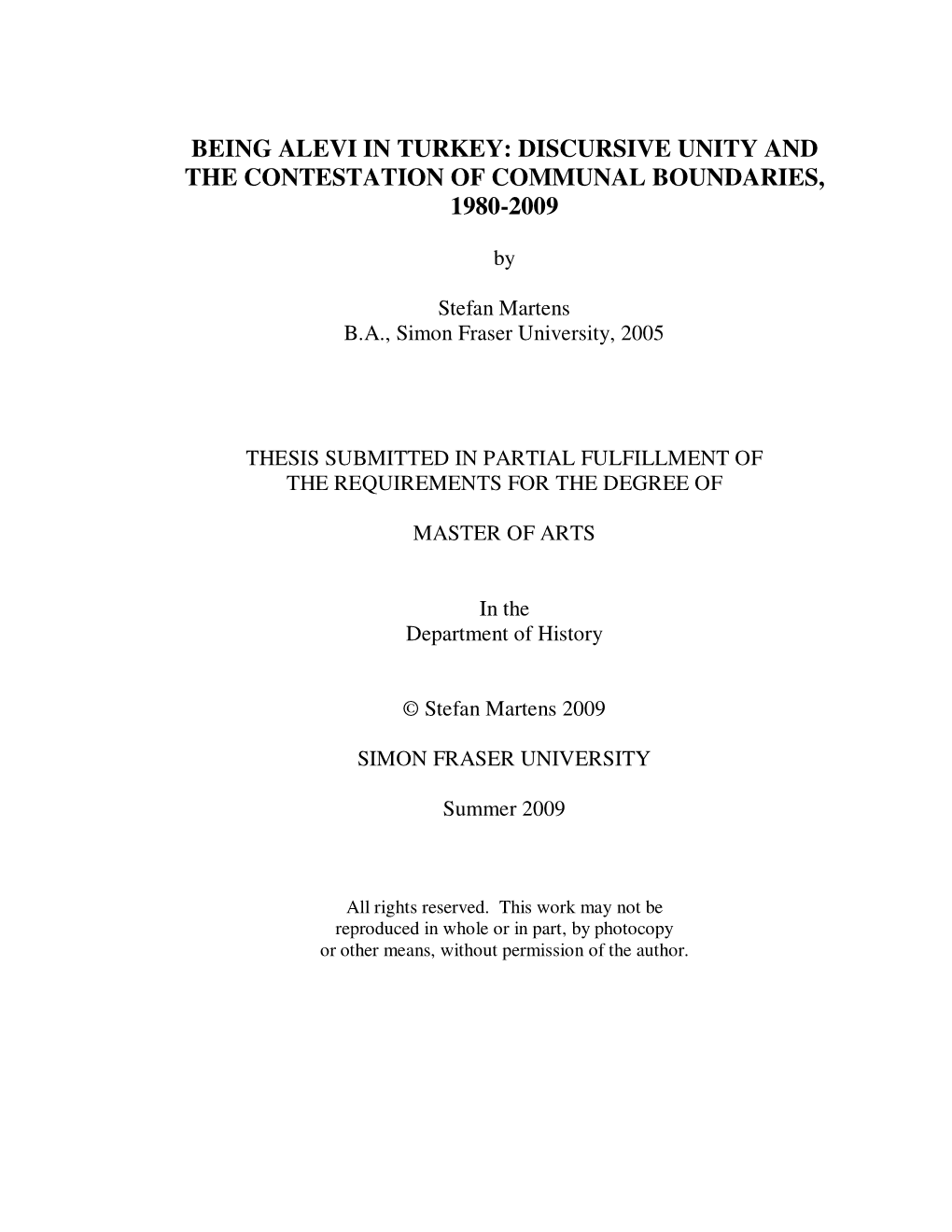 Being Alevi in Turkey: Discursive Unity and the Contestation of Communal Boundaries, 1980-2009