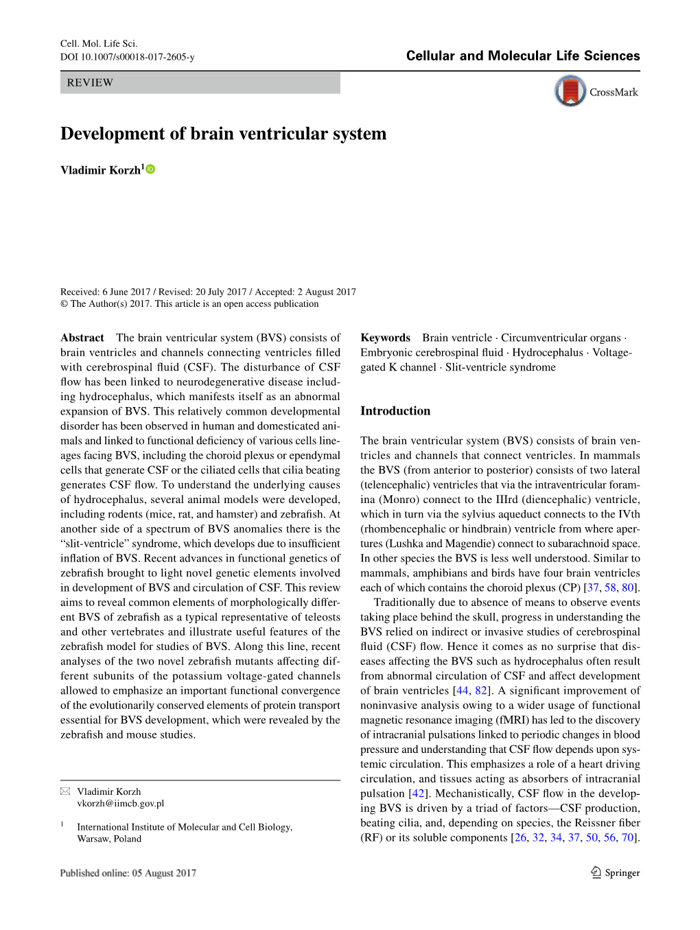 Development of Brain Ventricular System