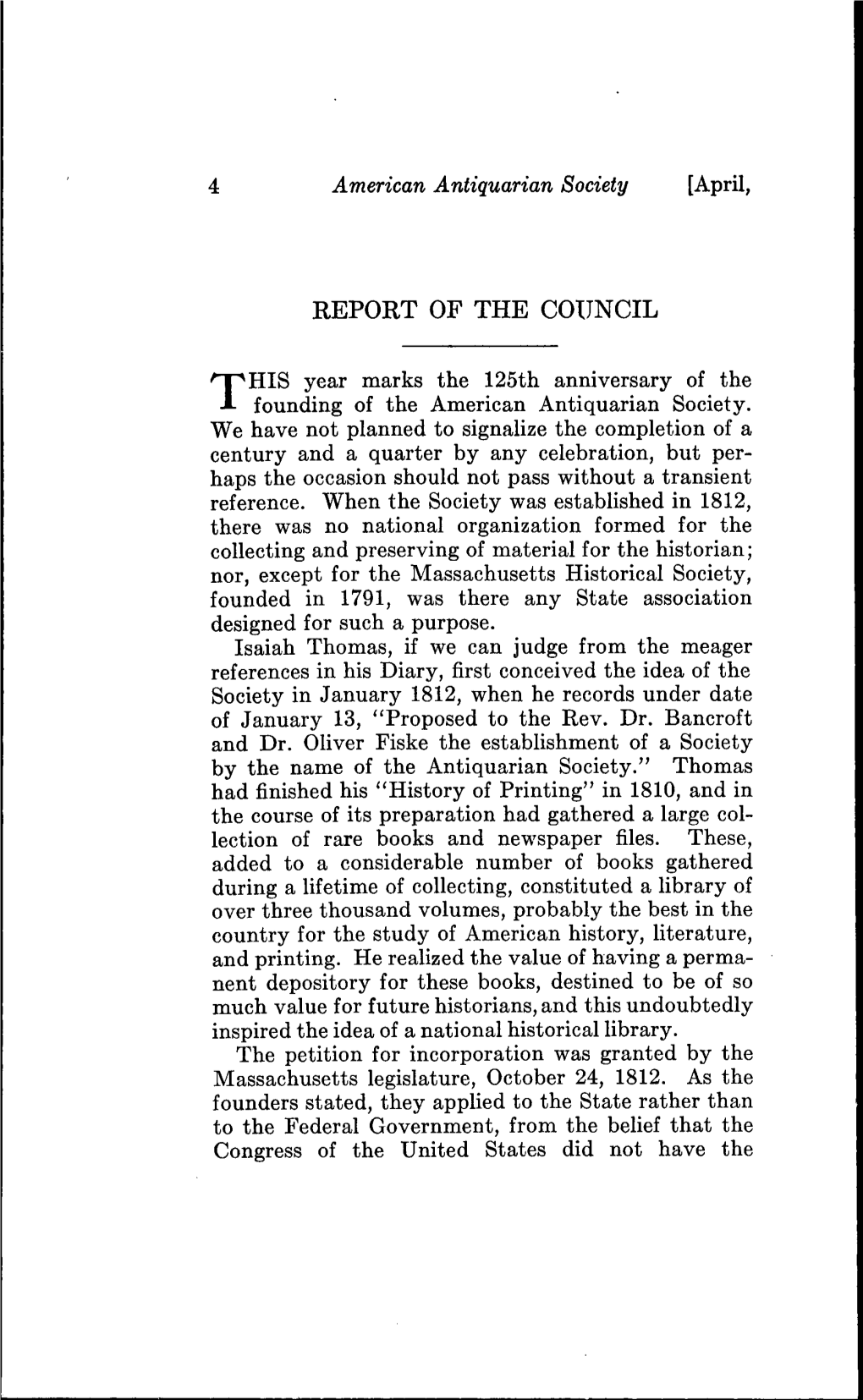 Report of the Council