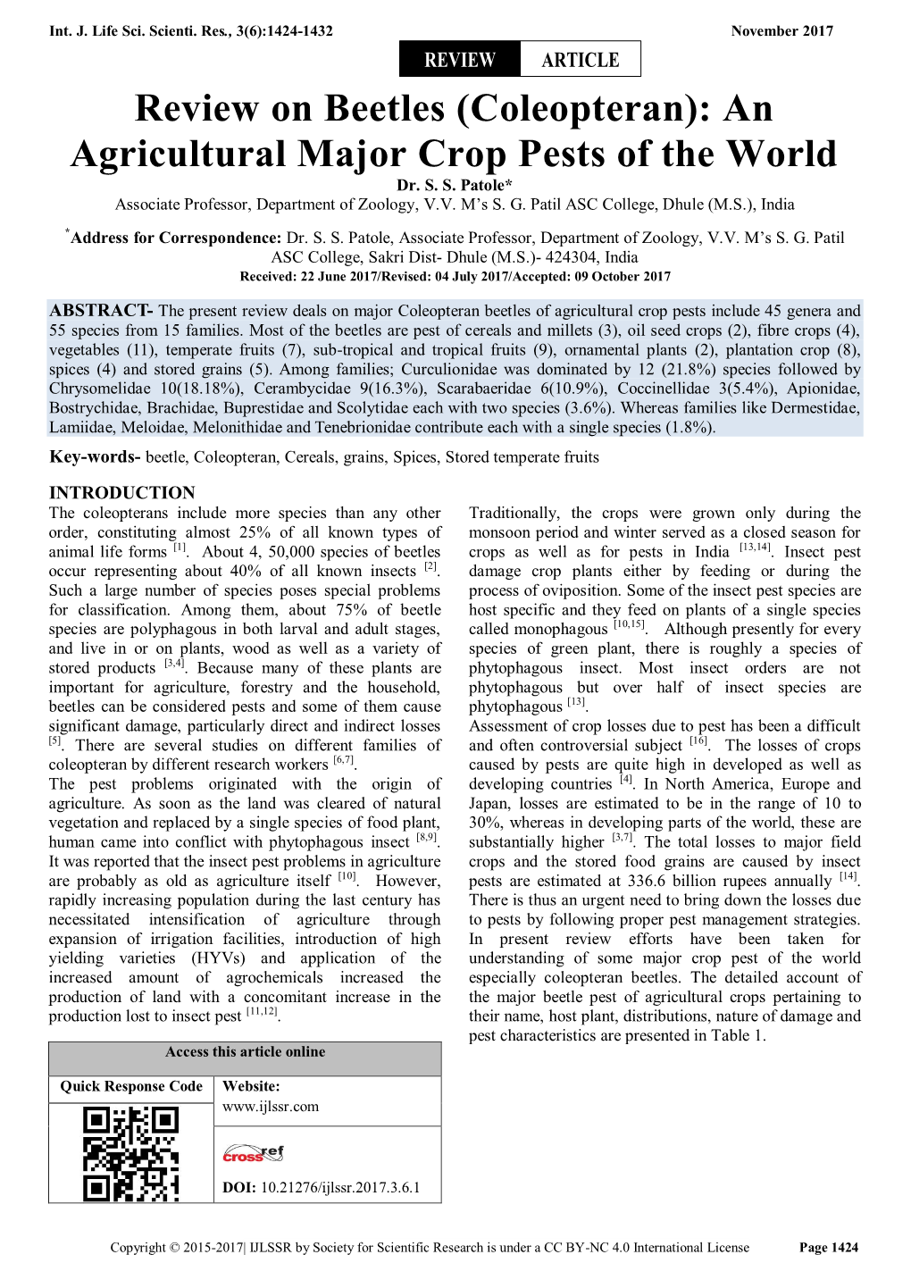 Review on Beetles (Coleopteran): an Agricultural Major Crop Pests of the World Dr