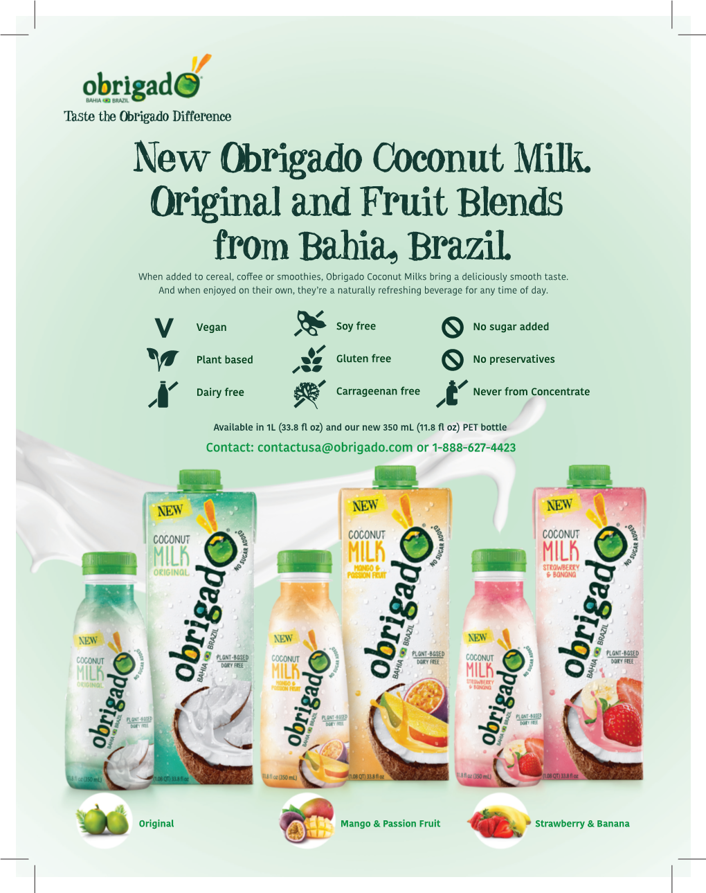 New Obrigado Coconut Milk. Original and Fruit Blends from Bahia, Brazil