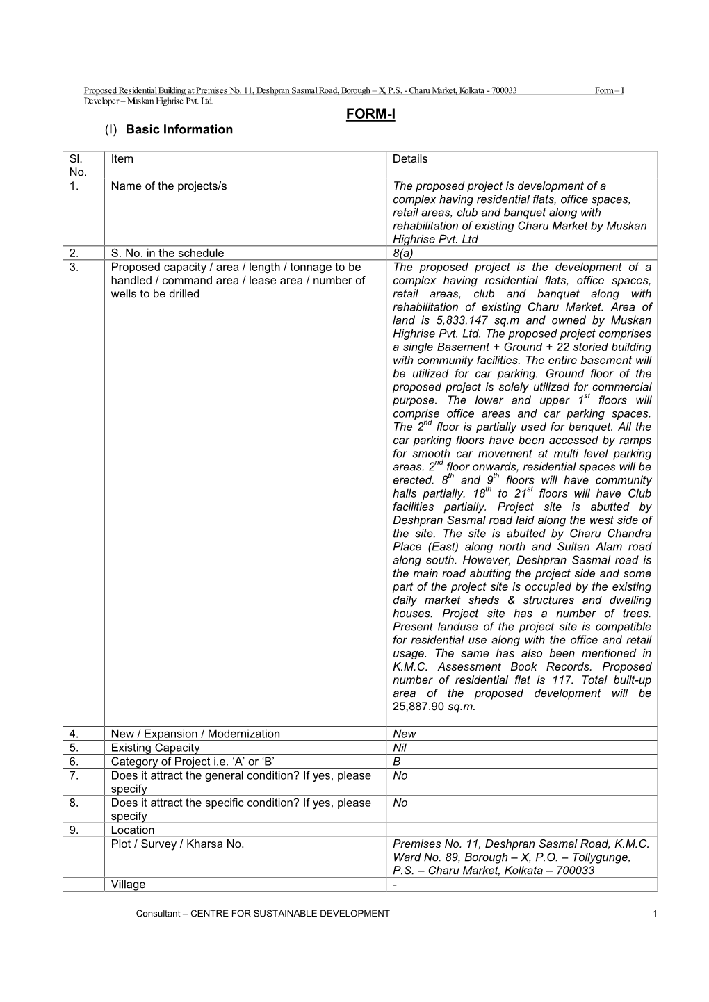 FORM-I (I) Basic Information