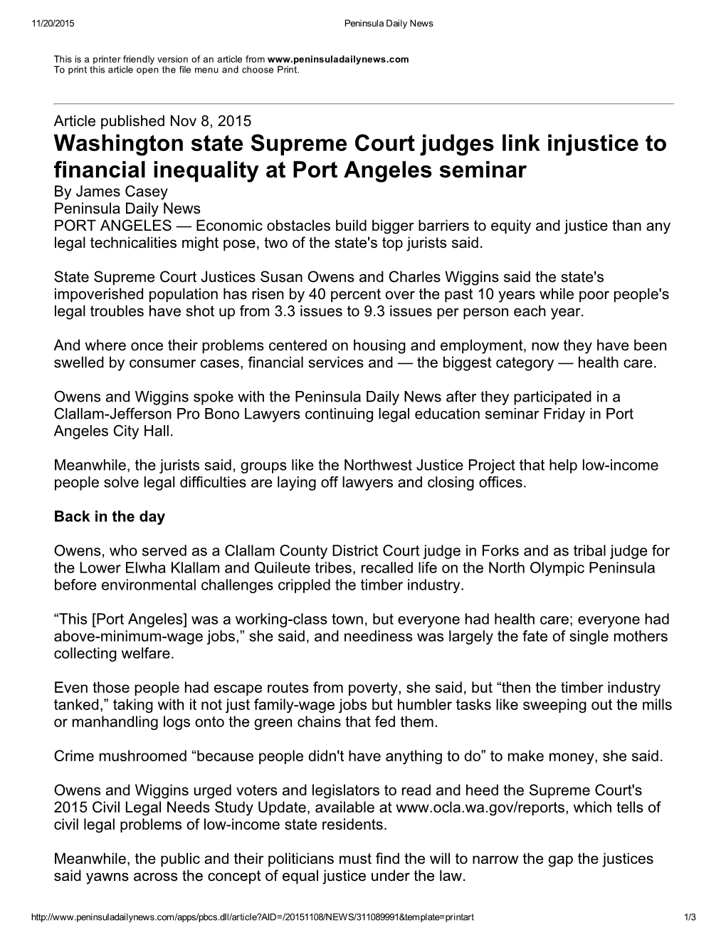 Washington State Supreme Court Judges Link Injustice to Financial