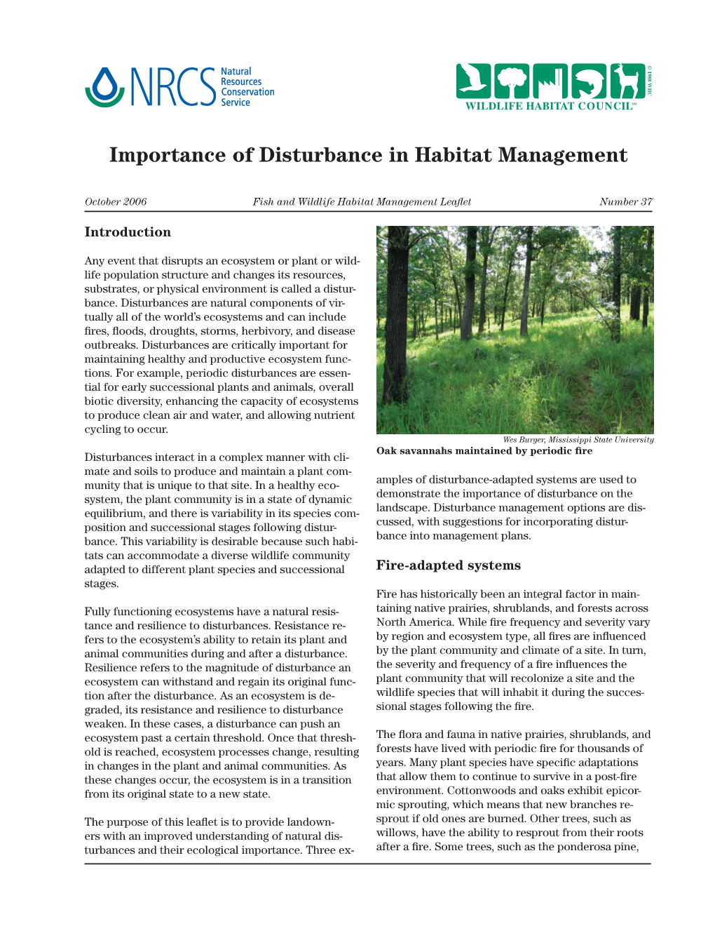 Importance of Disturbance in Habitat Management