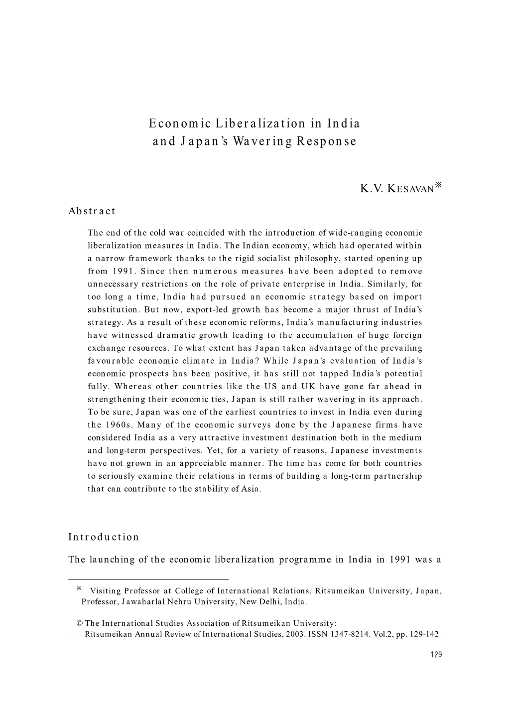 Economic Liberalization in India and Japan's Wavering Response