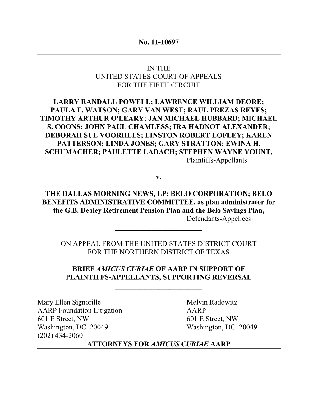 No. 11-10697 in the UNITED STATES COURT of APPEALS for the FIFTH CIRCUIT LARRY RANDALL POWELL; LAWRENCE WILLIAM DEORE; PAULA F