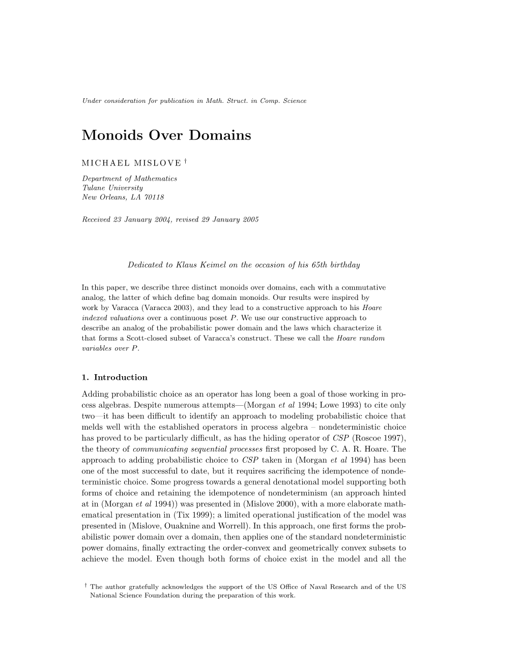 Monoids Over Domains