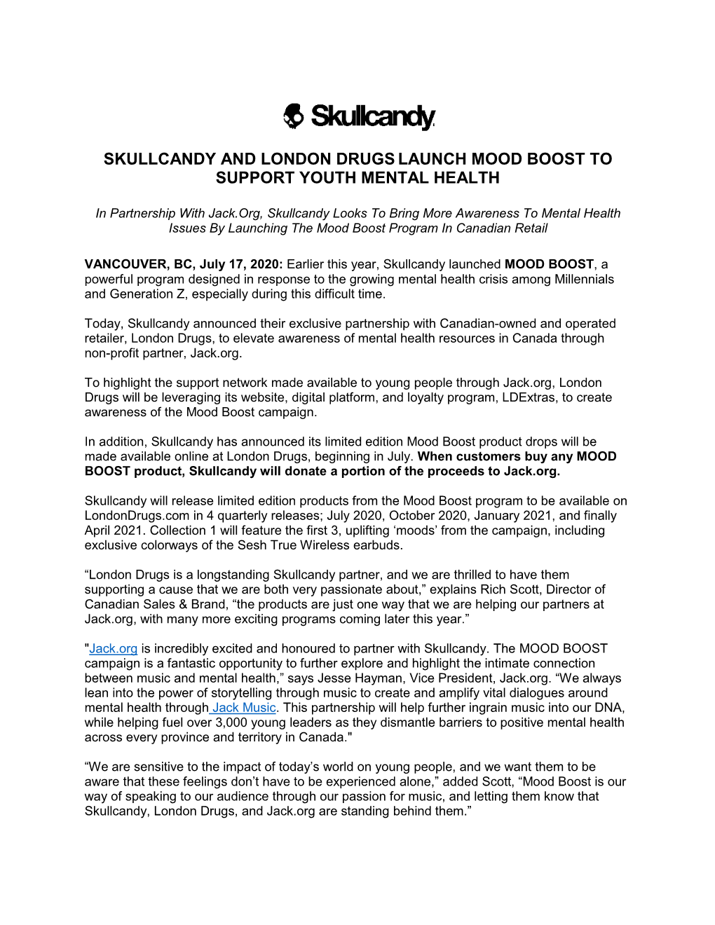 Skullcandy and London Drugs Launch Mood Boost to Support Youth Mental Health