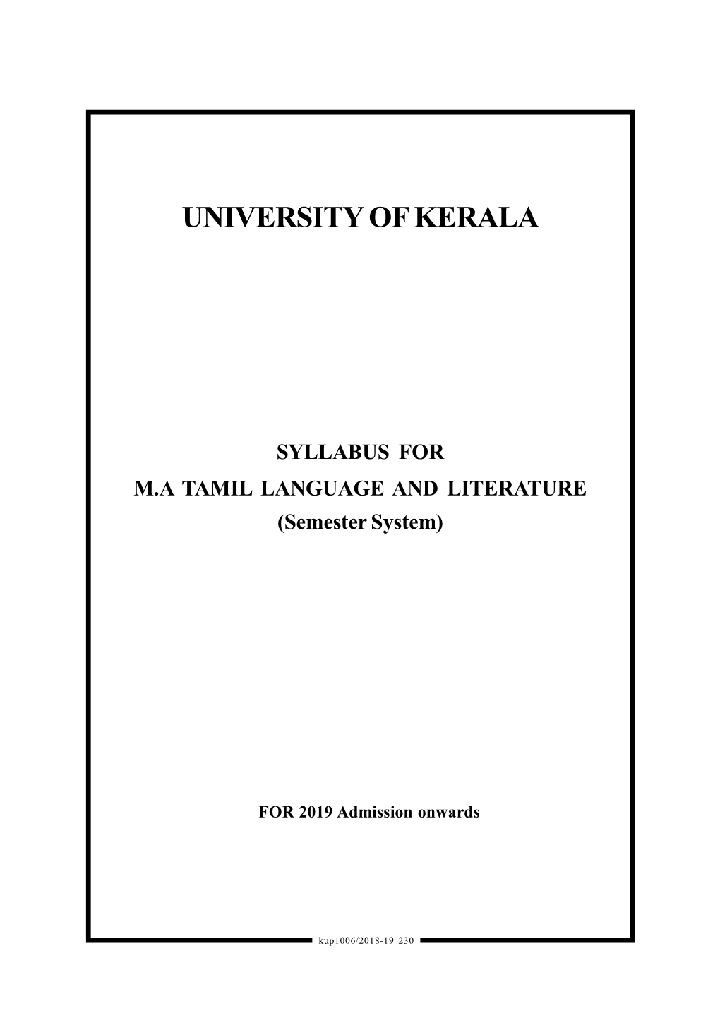 SYLLABUS for M.A TAMIL LANGUAGE and LITERATURE (Semester System)