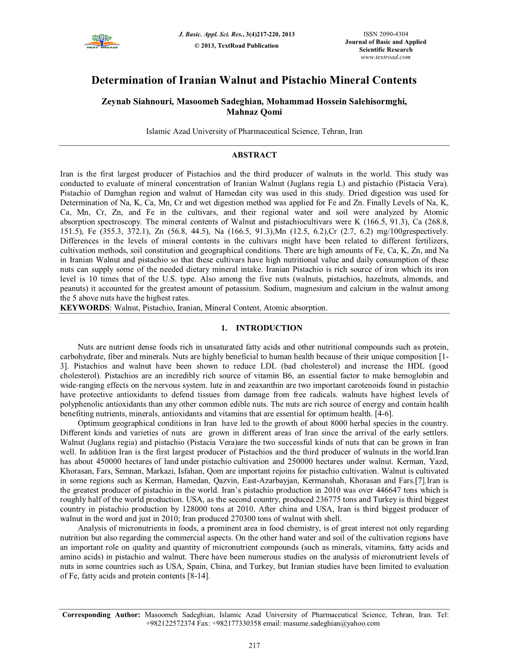 Determination of Iranian Walnut and Pistachio Mineral Contents