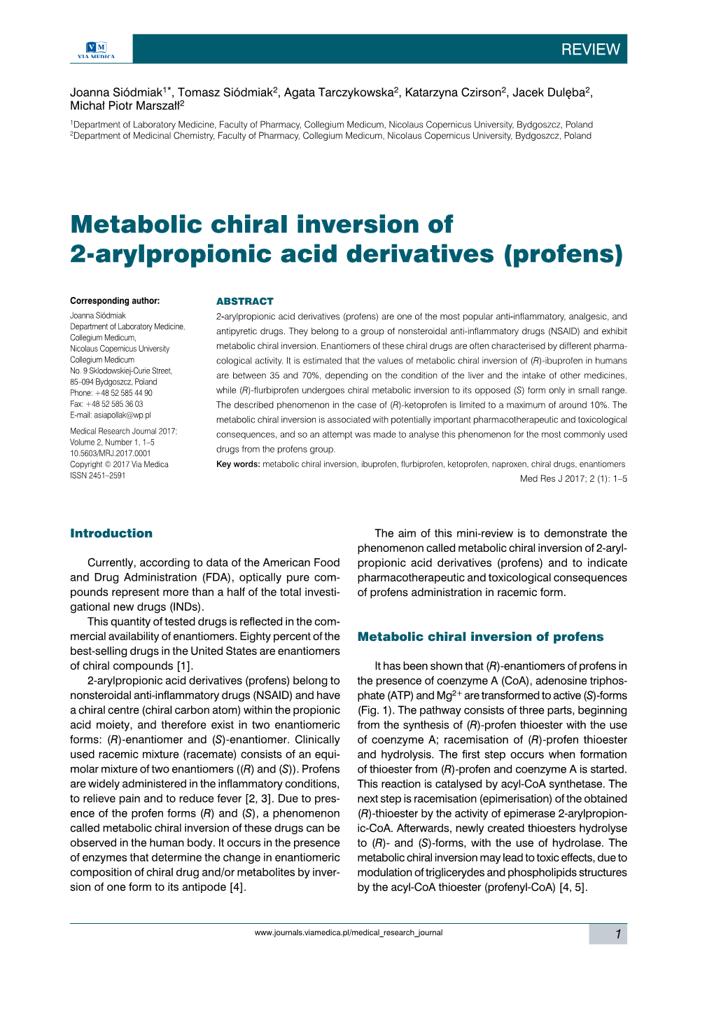 Metabolic Chiral Inversion of 2-Arylpropionic Acid Derivatives (Profens)