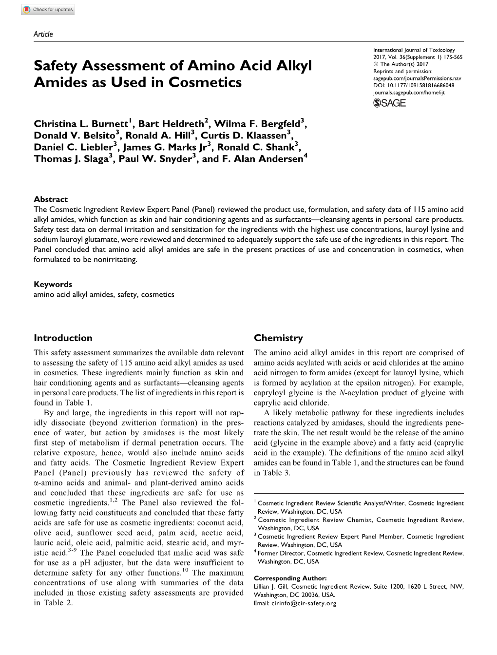 Safety Assessment of Amino Acid Alkyl Amides As Used in Cosmetics