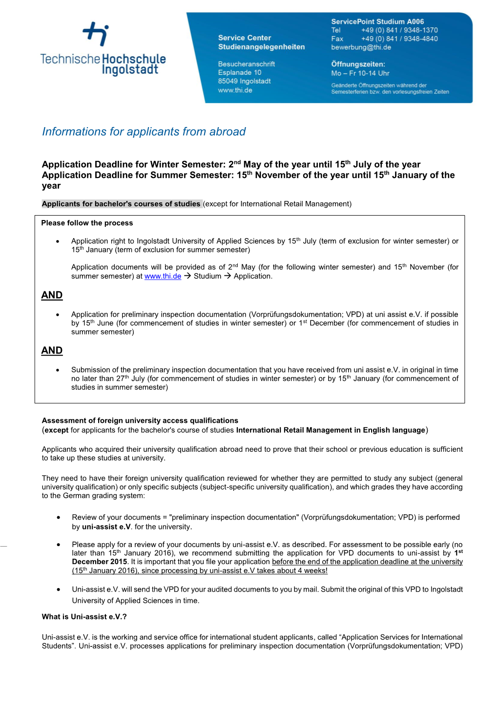 Informations for Applicants from Abroad