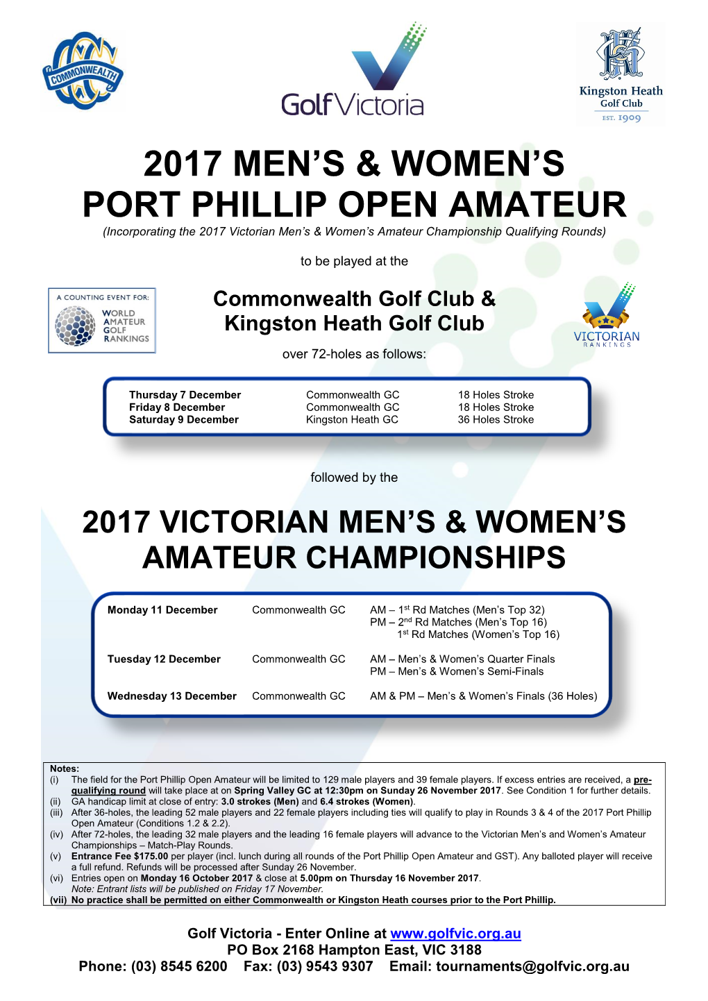 2017 Men's & Women's Port Phillip Open Amateur