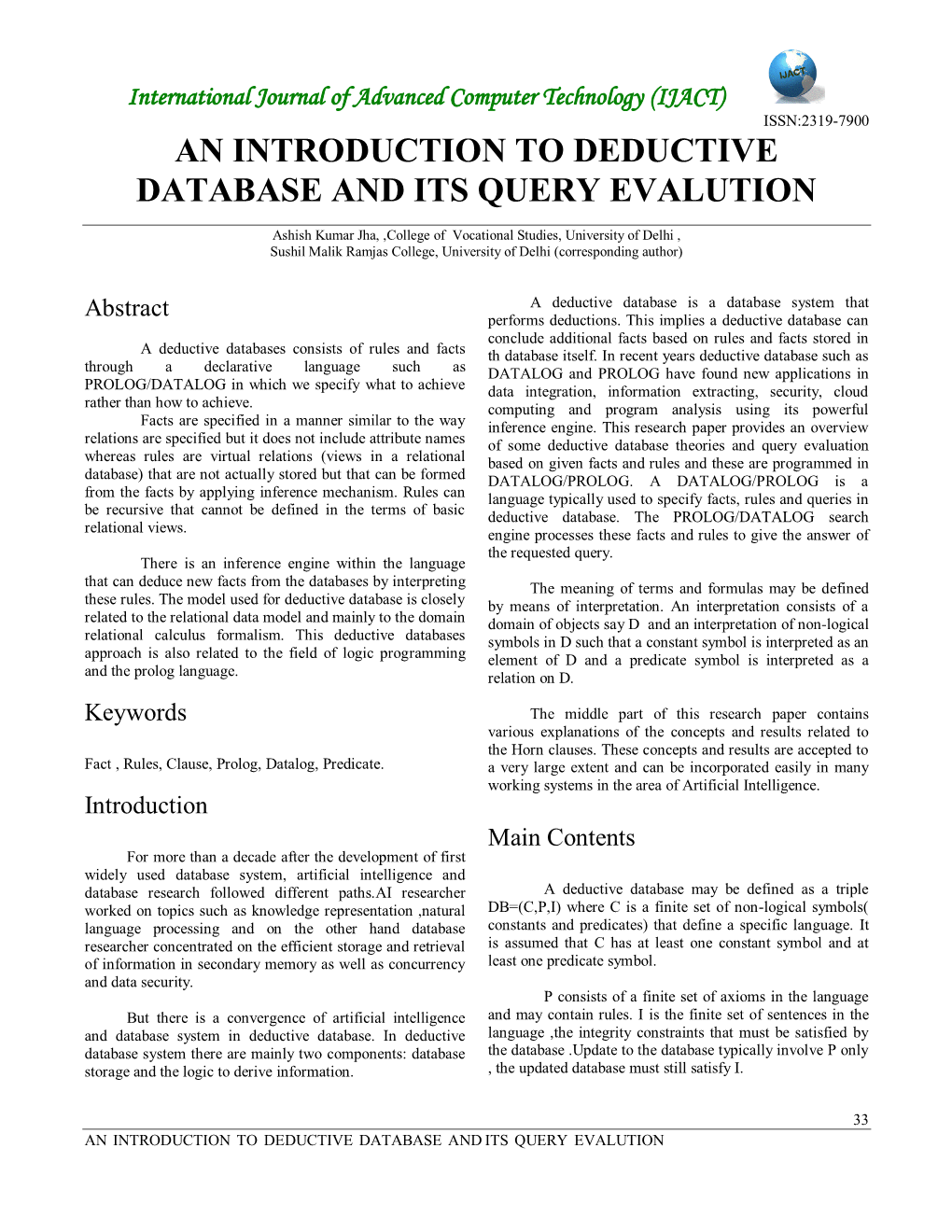 An Introduction to Deductive Database and Its Query Evalution