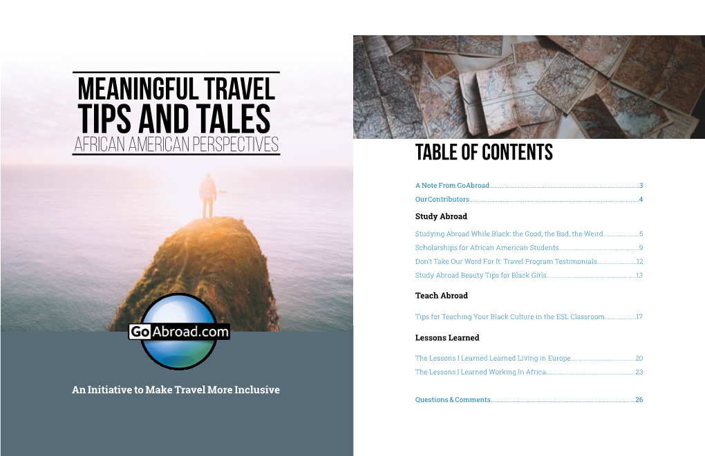 MEANINGFUL TRAVEL TIPS and Tales African American Perspectives Table of Contents
