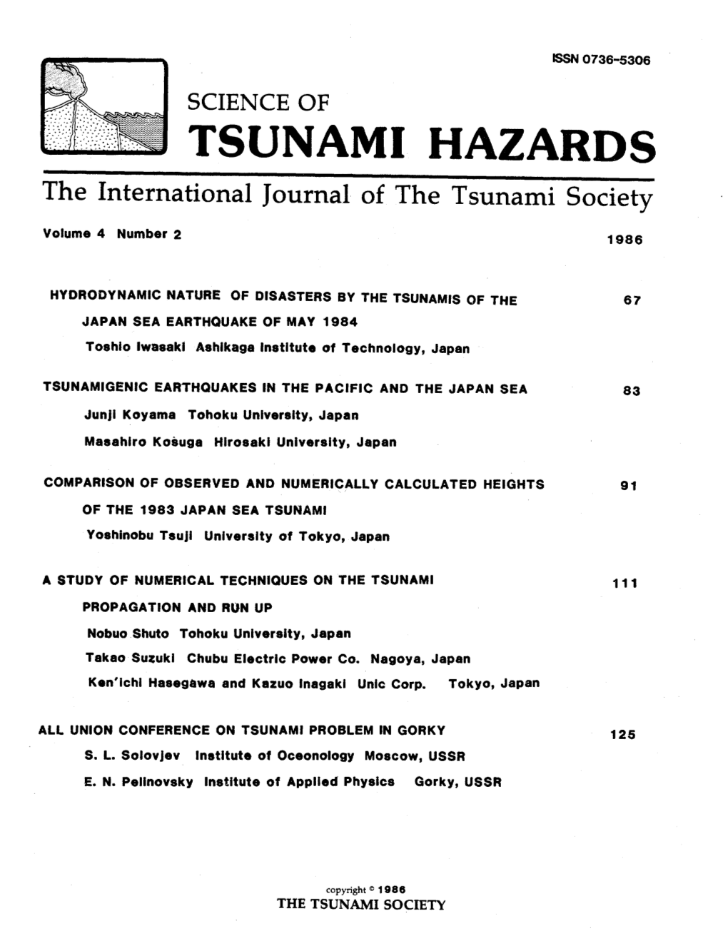 TSUNAMI HAZARDS the International Journal of the Tsunami Society