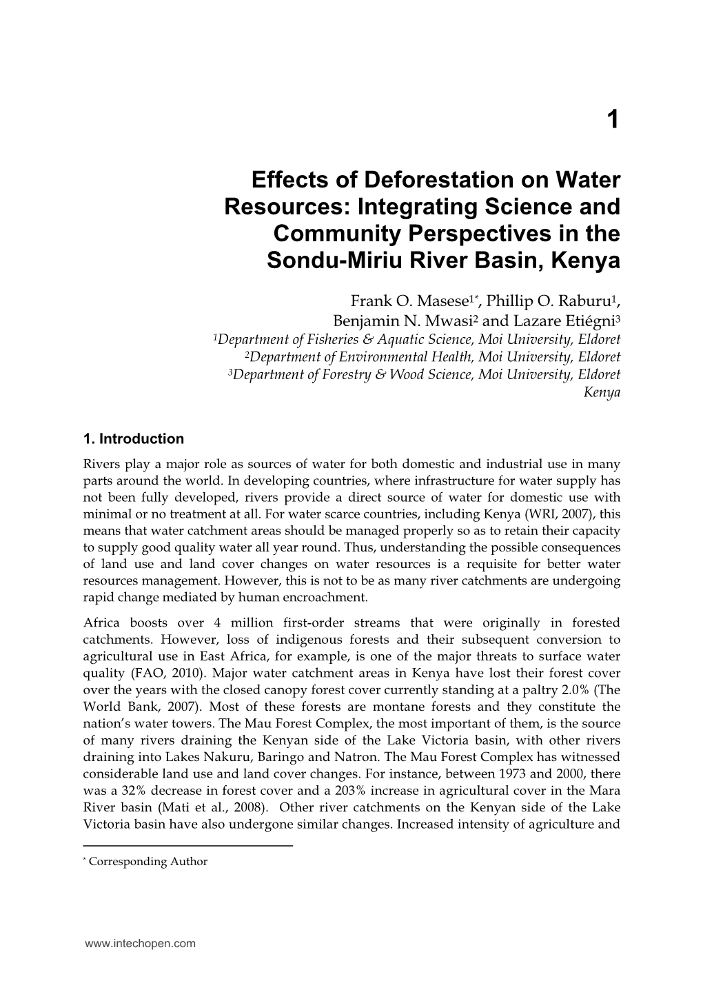 Effects of Deforestation on Water Resources: Integrating Science and Community Perspectives in the Sondu-Miriu River Basin, Kenya