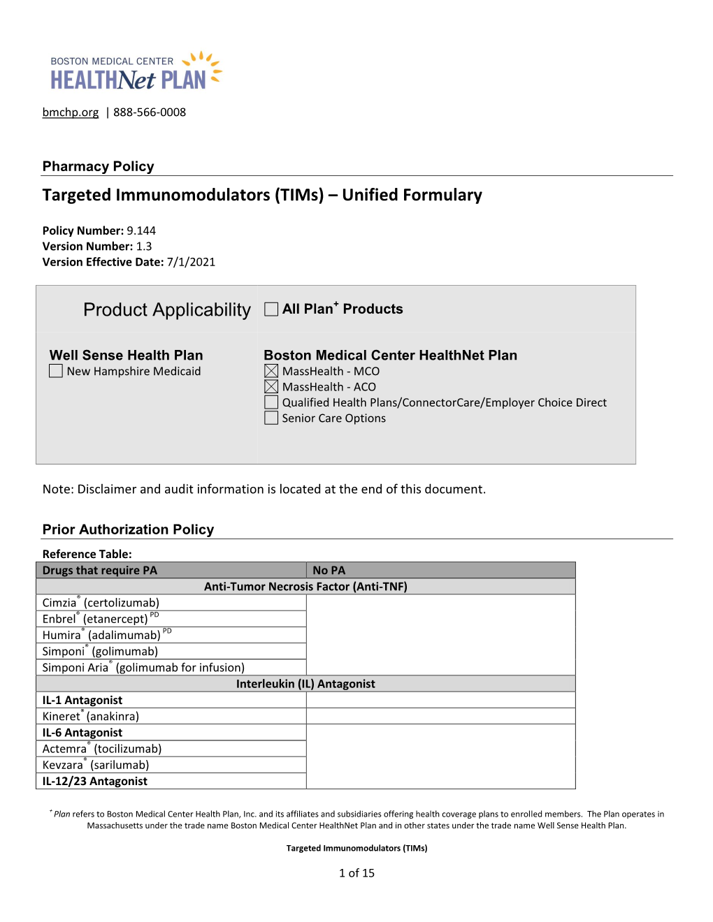 Tims) – Unified Formulary