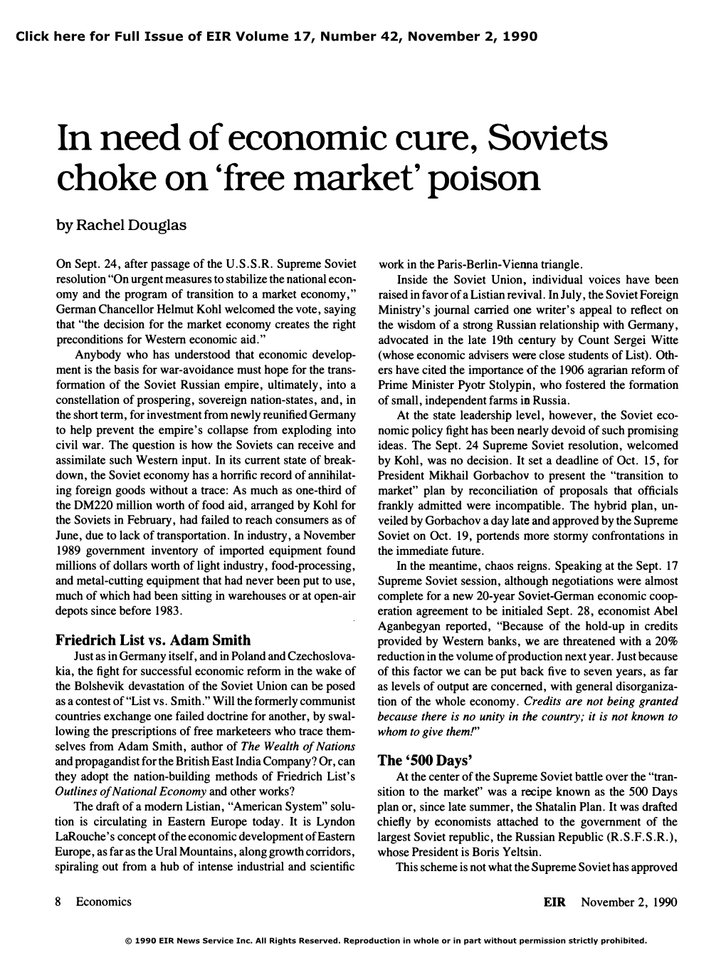 In Need of Economic Cure, Soviets Choke on 'Free Market' Poison