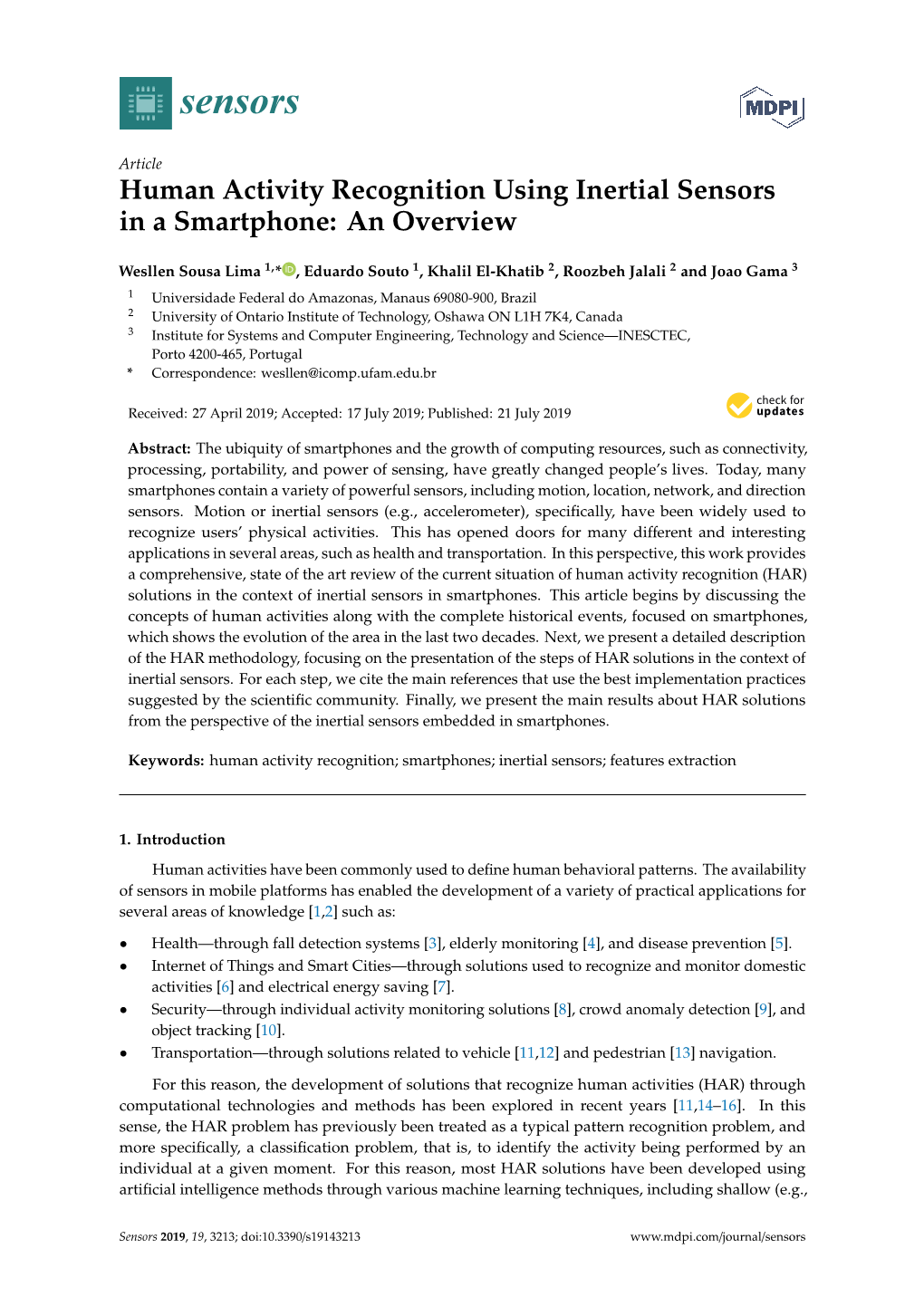 Human Activity Recognition Using Inertial Sensors in a Smartphone: an Overview