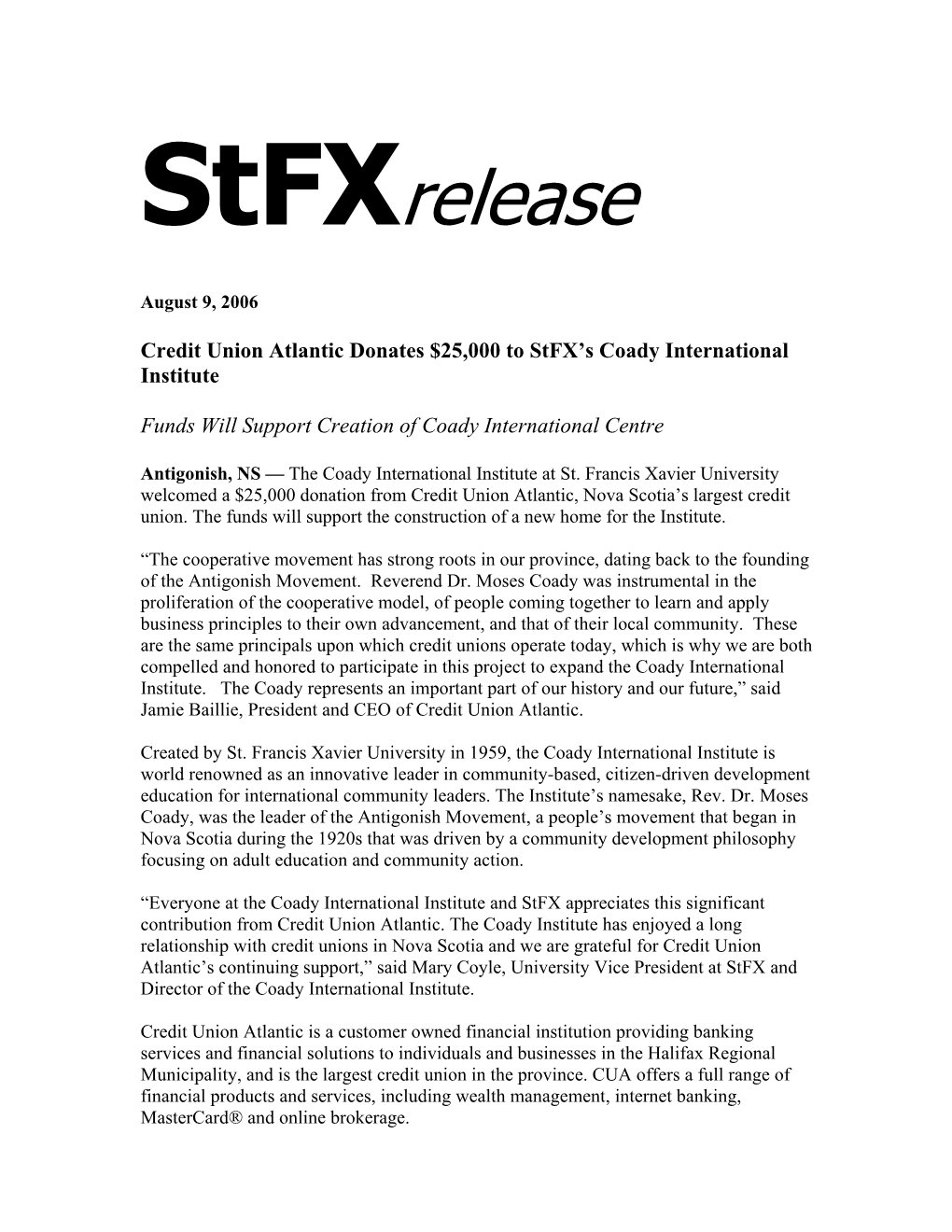 Stfxrelease-Coady.Pdf