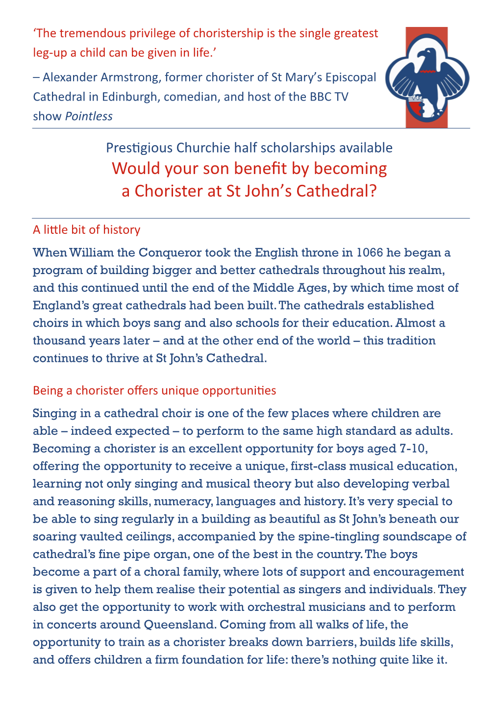 Would Your Son Benefit by Becoming a Chorister at St John's Cathedral?