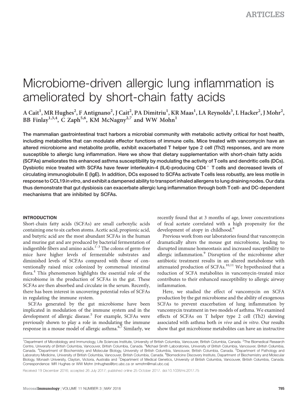 Microbiome-Driven Allergic Lung Inflammation Is Ameliorated by Short-Chain Fatty Acids