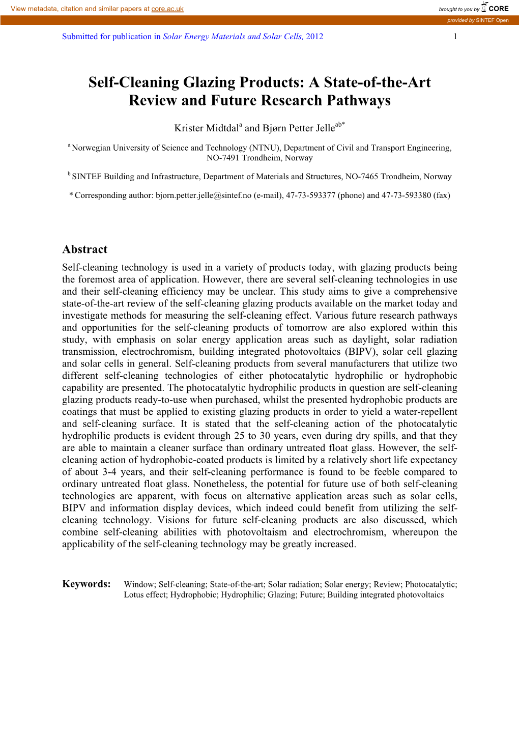 Self-Cleaning Glazing Products: a State-Of-The-Art Review and Future Research Pathways